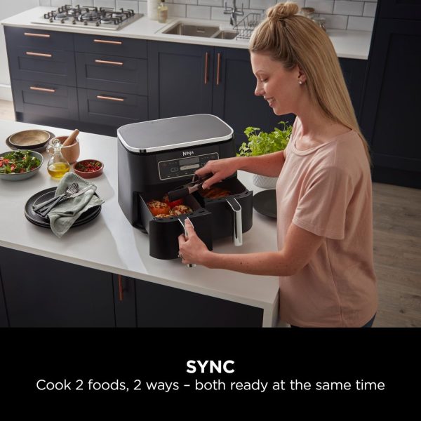 Ninja Foodi Dual Zone Digital Air Fryer, 2 Drawers, 7.6L, 6-in-1, Uses No Oil, Air Fry, Max Crisp, Roast, Bake, Reheat, Dehydrate, Cooks 4-6 Portions, Non-Stick, Dishwasher Safe...