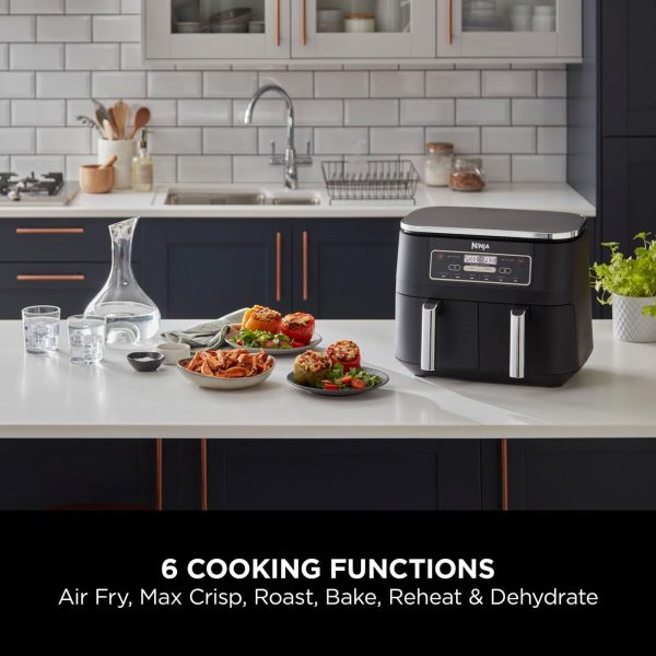 Ninja Foodi Dual Zone Digital Air Fryer, 2 Drawers, 7.6L, 6-in-1, Uses No Oil, Air Fry, Max Crisp, Roast, Bake, Reheat, Dehydrate, Cooks 4-6 Portions, Non-Stick, Dishwasher Safe...