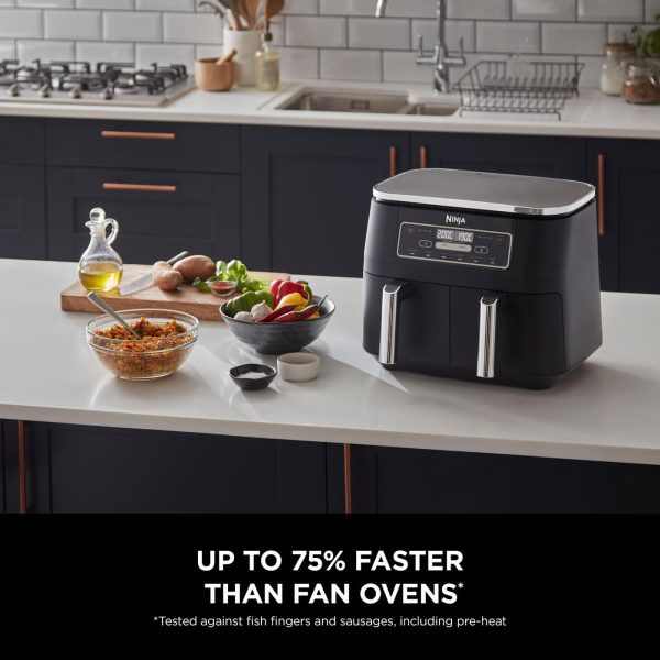 Ninja Foodi Dual Zone Digital Air Fryer, 2 Drawers, 7.6L, 6-in-1, Uses No Oil, Air Fry, Max Crisp, Roast, Bake, Reheat, Dehydrate, Cooks 4-6 Portions, Non-Stick, Dishwasher Safe...