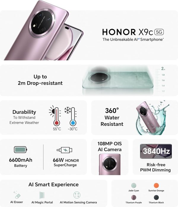 Summer Final Clearance Just AED 89د.إ:HONOR X9c 5G 12GB RAM 256GB Dual SIM Titanium Purple With Free Gifts - UAE Version