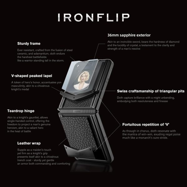 VERTU IRONFLIP Calf Skin Flip Cell Phone, Unlocked Android 5G Smartphone, Foldable Design, One-Hand Control, 50MP Camera, 12G+512G, Dual SIM, 6.9″ 120Hz OLED, 65W Fast Charge