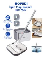 Spin Mop Bucket Set, 360 Degree Foldable Spinning Mop with Self Separation Dirty and Clean Water System, Easy Wring Floor Mop with Detachable Mop Heads for Floor Cleaning on Home Kitchen M20-White Grey