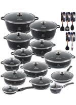 31pcs Nonstick Granite Cookware Set – Premium Non Stick Cookwares, Kitchen Cooking Pots & Soup Pots | Pots & Pans Set | Casseroles (20/24/28/32/36/40cm) with Lids, 24/32/36/40cm Shallow Pots, Saucepan 16cm, Frying Pans (20/28cm) & Silicone Kitchen Spoons
